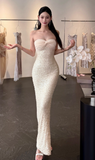 Sexy Strapless Sheath Long Prom Dresses, Light Champagne Formal Evening Dresses HZ1121
