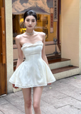 Sexy Strapless A-Line Short Prom Dresses, White Homecoming Dresses HZ1121