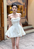 Sexy Strapless A-Line Short Prom Dresses, White Homecoming Dresses HZ1121