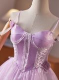 Gorgeous Spaghetti Strap A-Line Tulle Short Prom Dresses, Purple Homecoming Dresses HZ1121