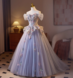 Sweet Off-shoulder A-Line Tulle Appliqued Long Prom Dresses£¬PurpleFormal Evening Dresses HZ1121