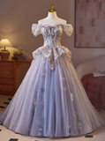 Sweet Off-shoulder A-Line Tulle Appliqued Long Prom Dresses£¬PurpleFormal Evening Dresses HZ1121