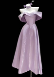 Elegant Off-shoulder A-Line Satin Prom Dresses, Purple Formal Evening Dresses HZ1121