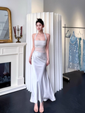 Elegant Halter Sheath Satin Long Evening Dresses, Pink Formal Dresses HZ1121