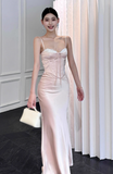 Elegant Sheath Satin Long Prom Dresses,Pink Formal Evening Dresses HZ1121