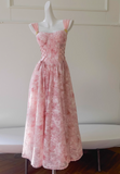 Chic Straps Sheath Tulle Applique Long Prom Dresses,Pink Formal Evening Gowns HZ1121