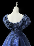 Gorgeous A-Line Off Shoulder Satin Dark Blue Long Prom Dress, Dark Blue Long Formal Dress HZ1121