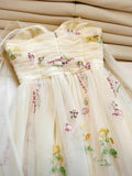 Cute Straps A-Line Tulle Floral Long Prom Dresses, Pale Yellow Formal Evening Dresses HZ1121