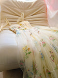 Cute Straps A-Line Tulle Floral Long Prom Dresses, Pale Yellow Formal Evening Dresses HZ1121
