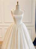 Modest Square Neck A-Line Satin Wedding Dresses Simple Bridal Gowns HZ1121