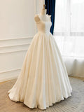 Modest Square Neck A-Line Satin Wedding Dresses Simple Bridal Gowns HZ1121