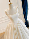 Modest Square Neck A-Line Satin Wedding Dresses Simple Bridal Gowns HZ1121