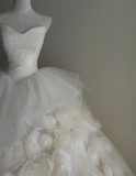 Timeless Strapless Ball Gown Tulle Flower Wedding Dresses, Ivory Bridal Gowns HZ1121