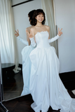 Simple Strapless Satin Sleeveless Wedding Dresses White Bridal Gowns HZ1121