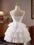 Simple Spaghetti Strap Tulle Lace Wedding Dresses White Short Bridal Gowns HZ1121