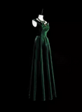 Vintage Sheath Velvet Long Prom Dresses Dark Green Formal Dresses HZ1121