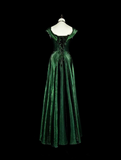 Vintage Sheath Velvet Long Prom Dresses Dark Green Formal Dresses HZ1121