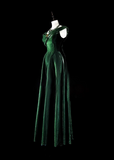 Vintage Sheath Velvet Long Prom Dresses Dark Green Formal Dresses HZ1121