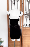 Sexy Black Tight Hoco Dresses, Velvet Spaghetti Straps Short Prom Dresses Birthday Dresses with Tassels HZ1121