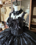 Gothic Strap Ball Gown Lace Bow 18th Birthday Dresses Black Lolita Dress HZ1121