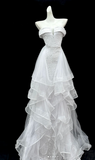 Elegant Strapless A-Line Long Prom Dresses Tulle Sequins White Formal Dresses HZ1121
