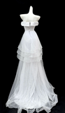 Elegant Strapless A-Line Long Prom Dresses Tulle Sequins White Formal Dresses HZ1121