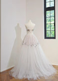 Strapless A-Line Tulle Mirrors Simple Wedding Dresses Sleeveless White Bridal Gowns HZ1121