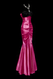 Elegant Strapless Mermaid Long Prom Dresses, Satin Hot Pink Evening Gowns HZ1121