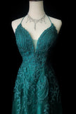 Fairy Spaghetti Strap Sheath Long Prom Dresses, Tulle Green Evening Dresses HZ1121
