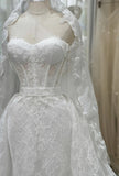 Elegant Sweetheart Neck Sheath Wedding Dresses White Lace Trailing Bridal Gowns HZ1121