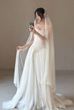 Simple Strapless Sheath Wedding Dresses Chiffon Ivory Bridal Gowns HZ1121