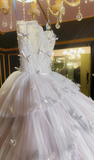 Cute Strapless Ball Gowns Light Pink Tulle Long Quinceanera Dress Formal Gowns Vestido De 15 Anos Sweet 16 Dress HZ1121