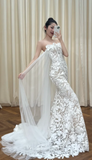 Modest Strapless Sheath Luxury Wedding Dresses Tulle Applique White Bridal Gowns Sleeveless Bridal Dresses HZ1121