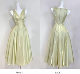 Gorgeous V-neck A-Line Long Prom Dresses Satin Sleeveless Formal Dresses Green Birthday Dresses HZ1121