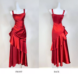 Gorgeous Sheath Long Prom Dresses Satin Sleeveless Formal Dresses Ruffle Burgundy Birthday Dresses HZ1121
