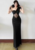 Sexy Sheath Long Prom Dresses Sleeveless Formal Dresses One Shoulder Black Birthday Dresses HZ1121