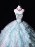Cute Sweetheart Neck Ball Gown Tulle Long Prom Dresses Mint Green Quinceanera Dresses Sleeveless Sweet 16 Dresses HZ1121