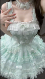 Cute Square Neck Ball Gown Chiffon Lace Short Prom Dresses Mint Green Birthday Outfit Sleeveless Lolita Dresses HZ1121