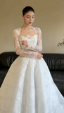 Simple A-Line Wedding Dresses with Appliques White Lace Bridal Gowns Long Sleeve Bridal Dresses HZ1121