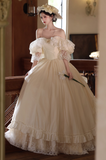 French Off-the-shoulder A-Line Wedding Dresses Lace Champagne Bridal Gowns HZ1121