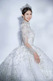 Elegant Sweetheart Neck Ball Gown Trailing Wedding Dresses Tulle Beaded White Bridal Gowns HZ1121