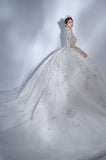 Elegant Sweetheart Neck Ball Gown Trailing Wedding Dresses Tulle Beaded White Bridal Gowns HZ1121