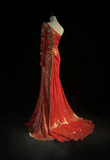 Elegant One Shoulder Sheath Long Evening Dresses Satin Red Prom Dresses HZ1121