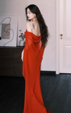 Chic Off-the-shoulder Sheath Long Prom Dresses Chiffon Wine Red Evening Dresses HZ1121