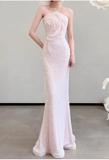 Gorgeous Strapless Mermaid Long Prom Dresses Pink Evening Dresses HZ1121