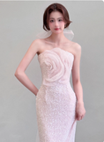 Gorgeous Strapless Mermaid Long Prom Dresses Pink Evening Dresses HZ1121