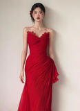 Elegant Sweetheart Neck Sheath Long Prom Dresses Lace Red Evening Dresses HZ1121