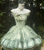 Cute Off-the-shoulder Short Ball Gown Tulle 18th Birthday Outfit Green Lolita Dresses HZ1121