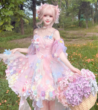 Fairy Spaghetti Strap Ball Gown Tulle Applique Birthday Dresses Pink Lolita Dresses HZ1121