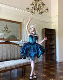 Fairy Sweetheart Neck Ball Gown Satin Applique Sleeveless Birthday Dresses Blue Lolita Dresses HZ1121